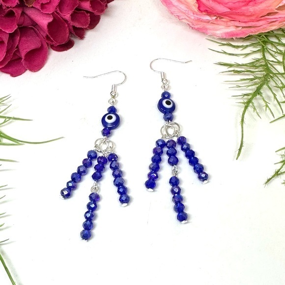 None Jewelry - NEW⚜️Handmade Evil Eye Crystal Fringe Earrings